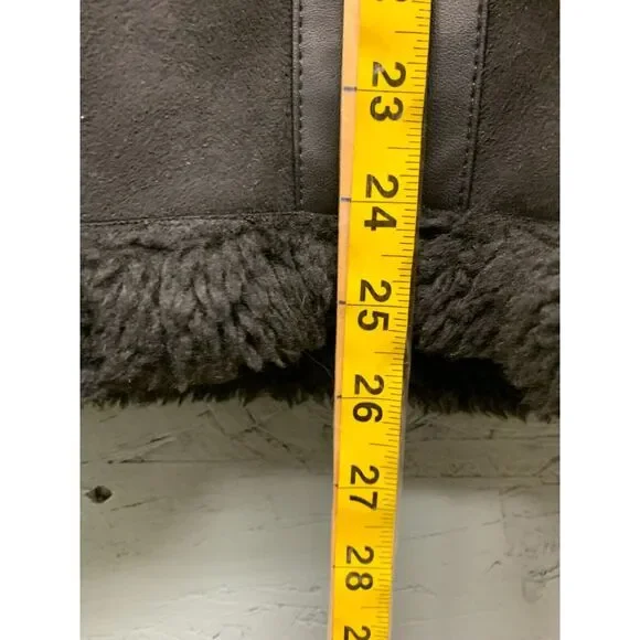 H&M Sherpa Faux Fur Lined Suede Jacket Women’s XS Black‎ Cozy Winter Coat - Picture 11 of 12